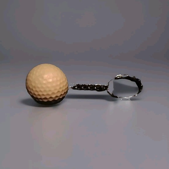 Vintage White Golf Ball Keychain Silver Chain unbranded Keyring Golfer Mini Ball - Picture 1 of 2